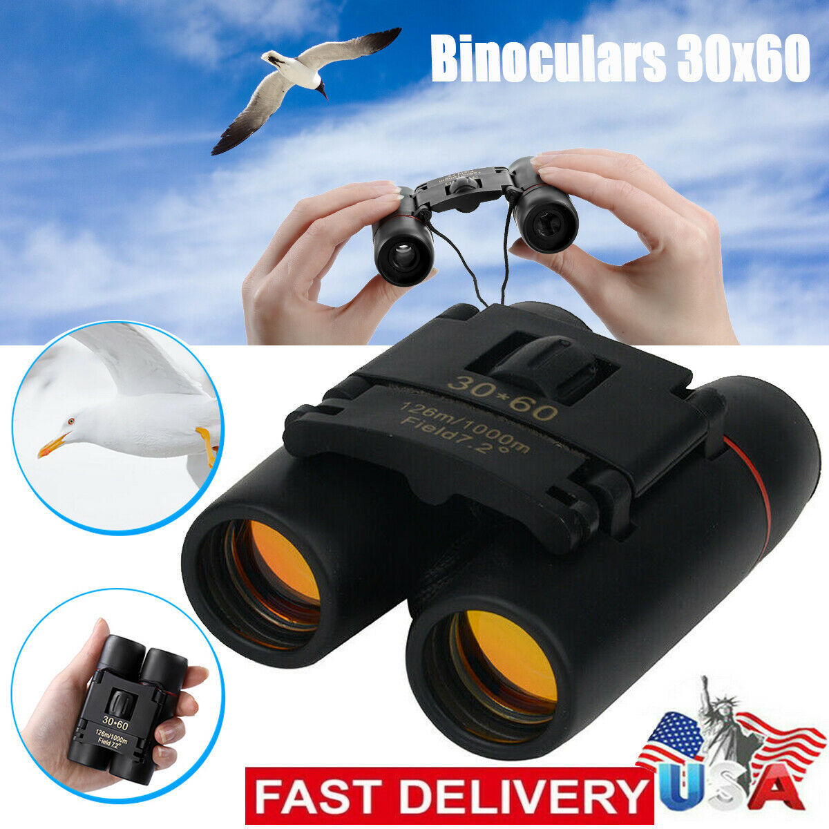 Compact 30x60 Zoom Binoculars for Hiking & Bird Watching